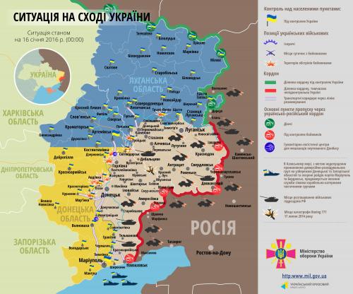 Kriegsgebiet in der Ostukraine Mitte Januar 2016
