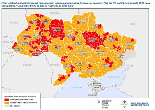 Quarantänezonen in der Ukraine - Stand. 9. November 2020