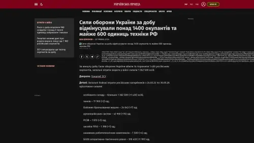 Bildschirmfoto des Originalartikels auf pravda.com.ua