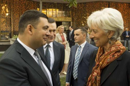 Ministerpräsident Wolodymyr Hrojsman und IWF-Chefin Christine Lagarde bei einem Treffen